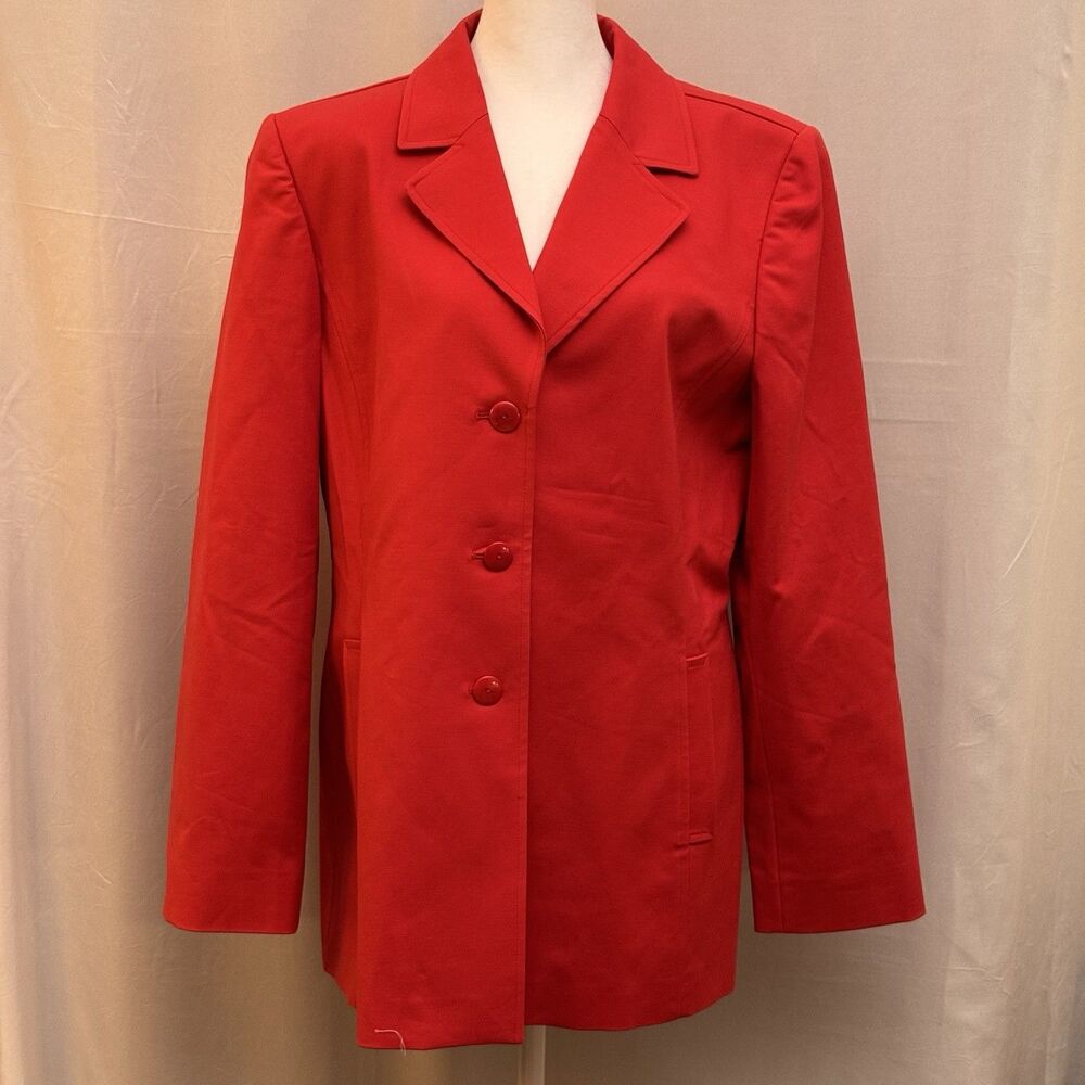 Linda Allard Ellen Tracy Red Blazer 14 Trench Style D Ring Career Jacket Classic